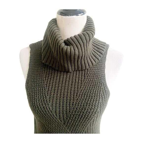 Anthropologie Moth Turtleneck Sleeveless Tunic Sweater Sz XXS Green Cotton Wool - Picture 5 of 13